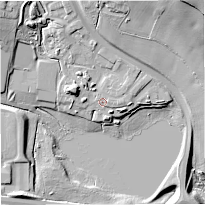 Shaded relief map of the ground around TF29YB, computed from Environment Agency LiDAR. The ground here sits at about 129 m above sea level and falls 44 m across the surrounding 800 m. Surface water reaching this point runs off ground lying to the east-north-east, 3.1 m higher.