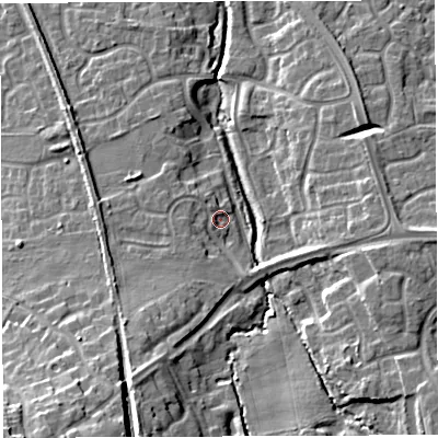 Shaded relief map of the ground around TF50DW, computed from Environment Agency LiDAR. The ground here sits at about 69 m above sea level and falls 19 m across the surrounding 800 m. Surface water reaching this point runs off ground lying to the south-west, 2.0 m higher.