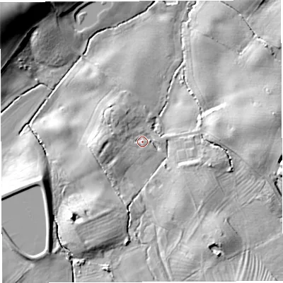 Shaded relief map of the ground around TF65AA, computed from Environment Agency LiDAR. The ground here sits at about 95 m above sea level and falls 24 m across the surrounding 800 m. Surface water reaching this point runs off ground lying to the south-east, 9.9 m higher.
