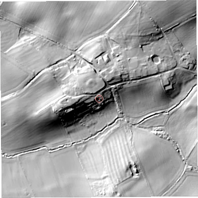 Shaded relief map of the ground around TF65HL, computed from Environment Agency LiDAR. The ground here sits at about 101 m above sea level and falls 23 m across the surrounding 800 m. Surface water reaching this point runs off ground lying to the west-north-west, 2.8 m higher.