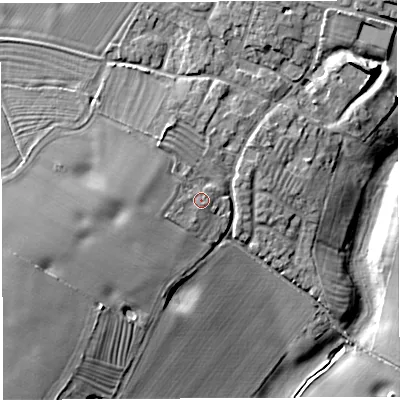 Shaded relief map of the ground around TF66BE, computed from Environment Agency LiDAR. The ground here sits at about 72 m above sea level and falls 15 m across the surrounding 800 m. Surface water reaching this point runs off ground lying to the west-north-west, 2.0 m higher.