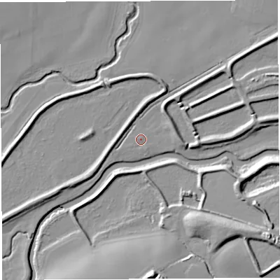 Shaded relief map of the ground around TF66NG, computed from Environment Agency LiDAR. The ground here sits at about 49 m above sea level and falls 19 m across the surrounding 800 m. Surface water reaching this point runs off ground lying to the south-west, 0.6 m higher.
