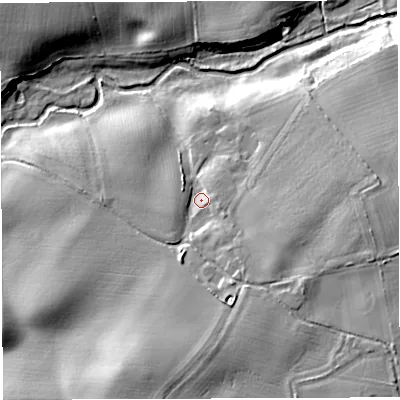 Shaded relief map of the ground around TF66PE, computed from Environment Agency LiDAR. The ground here sits at about 61 m above sea level and falls 15 m across the surrounding 800 m. Surface water reaching this point runs off ground lying to the south-east, 7.8 m higher.
