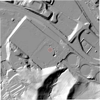 Shaded relief map of the ground around TF87BL, computed from Environment Agency LiDAR. The ground here sits at about 59 m above sea level and falls 68 m across the surrounding 800 m. Surface water reaching this point runs off ground lying to the north, 2.9 m higher.
