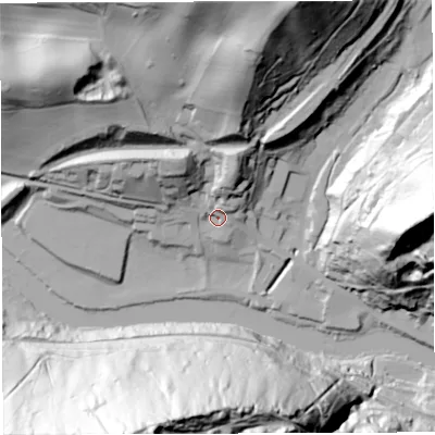 Shaded relief map of the ground around TF87DW, computed from Environment Agency LiDAR. The ground here sits at about 48 m above sea level and falls 125 m across the surrounding 800 m. Surface water reaching this point runs off ground lying to the north-north-east, 20.3 m higher.