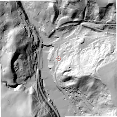 Shaded relief map of the ground around TF87DX, computed from Environment Agency LiDAR. The ground here sits at about 82 m above sea level and falls 90 m across the surrounding 800 m. Surface water reaching this point runs off ground lying to the south-east, 51.6 m higher.