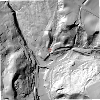 Shaded relief map of the ground around TF87EH, computed from Environment Agency LiDAR. The ground here sits at about 81 m above sea level and falls 88 m across the surrounding 800 m. Surface water reaching this point runs off ground lying to the north-north-east, 72.3 m higher.