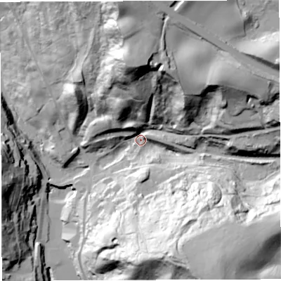 Shaded relief map of the ground around TF87EQ, computed from Environment Agency LiDAR. The ground here sits at about 83 m above sea level and falls 88 m across the surrounding 800 m. Surface water reaching this point runs off ground lying to the south-south-east, 69.8 m higher.
