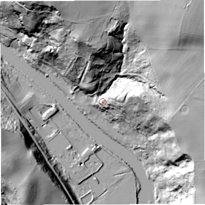 Shaded relief map of the ground around TF87JE, computed from Environment Agency LiDAR. The ground here sits at about 51 m above sea level and falls 74 m across the surrounding 800 m. Surface water reaching this point runs off ground lying to the north-east, 63.1 m higher.