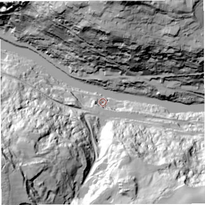 Shaded relief map of the ground around TF87JP, computed from Environment Agency LiDAR. The ground here sits at about 41 m above sea level and falls 114 m across the surrounding 800 m. Surface water reaching this point runs off ground lying to the south-west, 113.4 m higher.