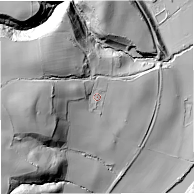 Shaded relief map of the ground around TF87JQ, computed from Environment Agency LiDAR. The ground here sits at about 65 m above sea level and falls 81 m across the surrounding 800 m. Surface water reaching this point runs off ground lying to the west, 46.1 m higher.