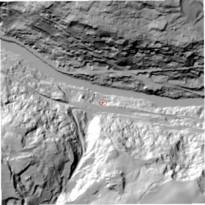Shaded relief map of the ground around TF87JR, computed from Environment Agency LiDAR. The ground here sits at about 41 m above sea level and falls 109 m across the surrounding 800 m. Surface water reaching this point runs off ground lying to the south-south-east, 71.7 m higher.