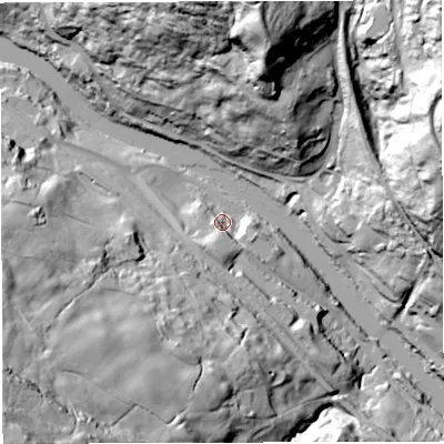 Shaded relief map of the ground around TF87LP, computed from Environment Agency LiDAR. The ground here sits at about 41 m above sea level and falls 83 m across the surrounding 800 m. Surface water reaching this point runs off ground lying to the south-south-west, 15.0 m higher.