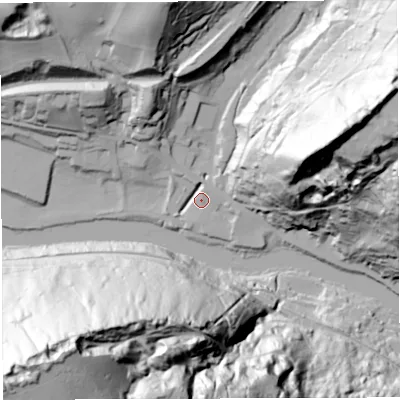 Shaded relief map of the ground around TF87NJ, computed from Environment Agency LiDAR. The ground here sits at about 42 m above sea level and falls 138 m across the surrounding 800 m. Surface water reaching this point runs off ground lying to the east-north-east, 92.9 m higher.