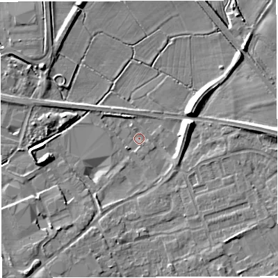 Shaded relief map of the ground around TF91QS, computed from Environment Agency LiDAR. The ground here sits at about 89 m above sea level and falls 8 m across the surrounding 800 m. Surface water reaching this point runs off ground lying to the east-north-east, 7.9 m higher.