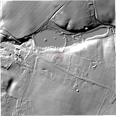 Shaded relief map of the ground around TF92JF, computed from Environment Agency LiDAR. The ground here sits at about 87 m above sea level and falls 22 m across the surrounding 800 m. Surface water reaching this point runs off ground lying to the south-south-east, 3.3 m higher.