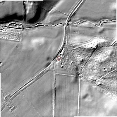 Shaded relief map of the ground around TF92QW, computed from Environment Agency LiDAR. The ground here sits at about 113 m above sea level and falls 32 m across the surrounding 800 m. Surface water reaching this point runs off ground lying to the south-south-east, 4.1 m higher.