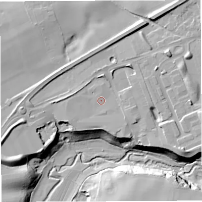 Shaded relief map of the ground around TF93SQ, computed from Environment Agency LiDAR. The ground here sits at about 83 m above sea level and falls 21 m across the surrounding 800 m. Surface water reaching this point runs off ground lying to the north-east, 3.9 m higher.