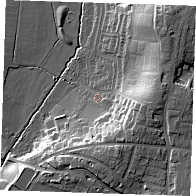 Shaded relief map of the ground around TN103TA, computed from Environment Agency LiDAR. The ground here sits at about 27 m above sea level and falls 24 m across the surrounding 800 m. Surface water reaching this point runs off ground lying to the east-south-east, 17.2 m higher.