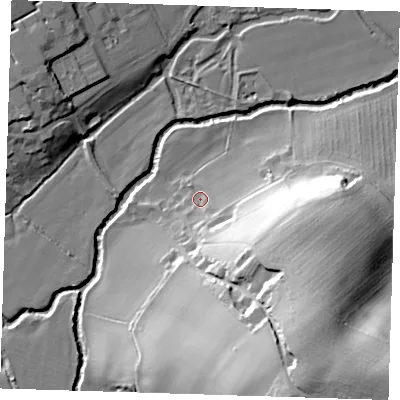 Shaded relief map of the ground around TN118BG, computed from Environment Agency LiDAR. The ground here sits at about 31 m above sea level and falls 51 m across the surrounding 800 m. Surface water reaching this point runs off ground lying to the south-east, 25.5 m higher.