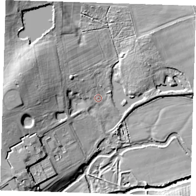 Shaded relief map of the ground around TN118BH, computed from Environment Agency LiDAR. The ground here sits at about 30 m above sea level and falls 20 m across the surrounding 800 m. Surface water reaching this point runs off ground lying to the west-north-west, 14.8 m higher.