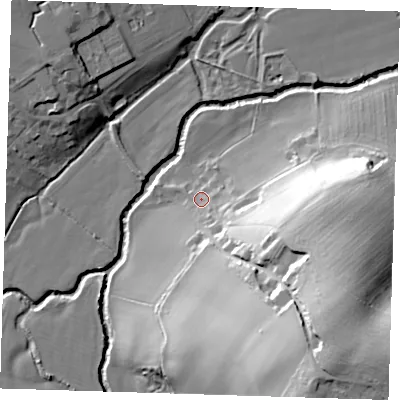 Shaded relief map of the ground around TN118BQ, computed from Environment Agency LiDAR. The ground here sits at about 31 m above sea level and falls 51 m across the surrounding 800 m. Surface water reaching this point runs off ground lying to the south-east, 16.6 m higher.