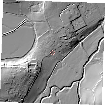 Shaded relief map of the ground around TN118BU, computed from Environment Agency LiDAR. The ground here sits at about 32 m above sea level and falls 25 m across the surrounding 800 m. Surface water reaching this point runs off ground lying to the south-west, 9.0 m higher.