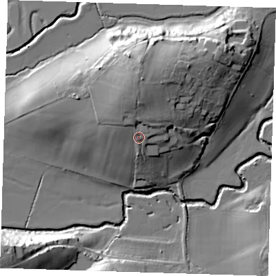 Shaded relief map of the ground around TN118DS, computed from Environment Agency LiDAR. The ground here sits at about 42 m above sea level and falls 28 m across the surrounding 800 m. Surface water reaching this point runs off ground lying to the north, 9.2 m higher.