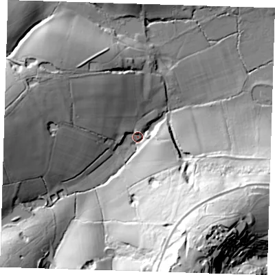 Shaded relief map of the ground around TN118DX, computed from Environment Agency LiDAR. The ground here sits at about 38 m above sea level and falls 74 m across the surrounding 800 m. Surface water reaching this point runs off ground lying to the south-south-east, 66.3 m higher.