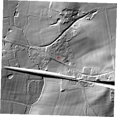Shaded relief map of the ground around TN118JN, computed from Environment Agency LiDAR. The ground here sits at about 38 m above sea level and falls 25 m across the surrounding 800 m. Surface water reaching this point runs off ground lying to the east, 20.0 m higher.