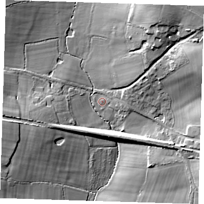 Shaded relief map of the ground around TN118JP, computed from Environment Agency LiDAR. The ground here sits at about 36 m above sea level and falls 24 m across the surrounding 800 m. Surface water reaching this point runs off ground lying to the north-east, 21.9 m higher.