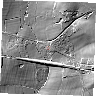 Shaded relief map of the ground around TN118JU, computed from Environment Agency LiDAR. The ground here sits at about 37 m above sea level and falls 23 m across the surrounding 800 m. Surface water reaching this point runs off ground lying to the east-north-east, 20.4 m higher.