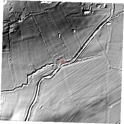 Shaded relief map of the ground around TN118PP, computed from Environment Agency LiDAR. The ground here sits at about 37 m above sea level and falls 26 m across the surrounding 800 m. Surface water reaching this point runs off ground lying to the north-west, 22.9 m higher.