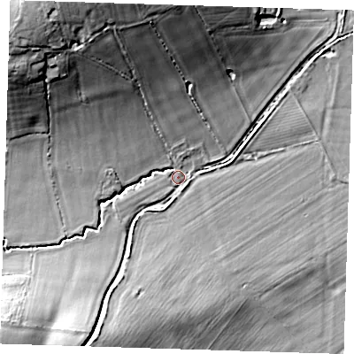 Shaded relief map of the ground around TN118PR, computed from Environment Agency LiDAR. The ground here sits at about 38 m above sea level and falls 24 m across the surrounding 800 m. Surface water reaching this point runs off ground lying to the north-west, 21.5 m higher.