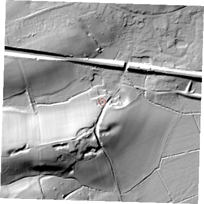 Shaded relief map of the ground around TN118RX, computed from Environment Agency LiDAR. The ground here sits at about 34 m above sea level and falls 40 m across the surrounding 800 m. Surface water reaching this point runs off ground lying to the south-west, 22.9 m higher.