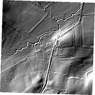 Shaded relief map of the ground around TN118SB, computed from Environment Agency LiDAR. The ground here sits at about 31 m above sea level and falls 14 m across the surrounding 800 m. Surface water reaching this point runs off ground lying to the south, 10.6 m higher.