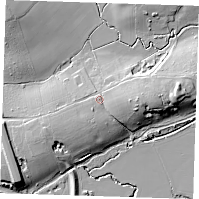 Shaded relief map of the ground around TN119AS, computed from Environment Agency LiDAR. The ground here sits at about 34 m above sea level and falls 19 m across the surrounding 800 m. Surface water reaching this point runs off ground lying to the east, 4.9 m higher.