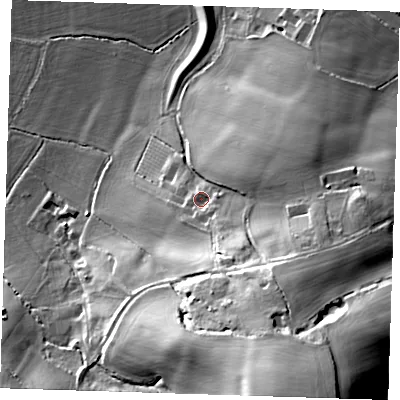 Shaded relief map of the ground around TN119BA, computed from Environment Agency LiDAR. The ground here sits at about 38 m above sea level and falls 47 m across the surrounding 800 m. Surface water reaching this point runs off ground lying to the south-south-east, 21.5 m higher.