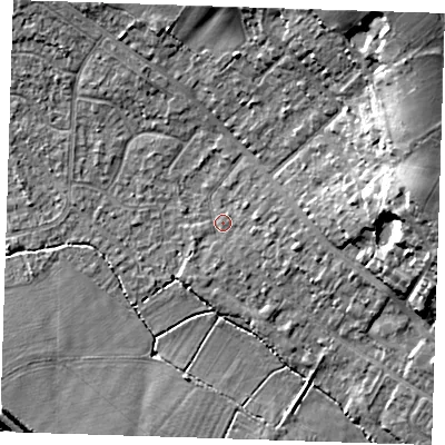 Shaded relief map of the ground around TN119BL, computed from Environment Agency LiDAR. The ground here sits at about 24 m above sea level and falls 20 m across the surrounding 800 m. Surface water reaching this point runs off ground lying to the north-east, 17.6 m higher.