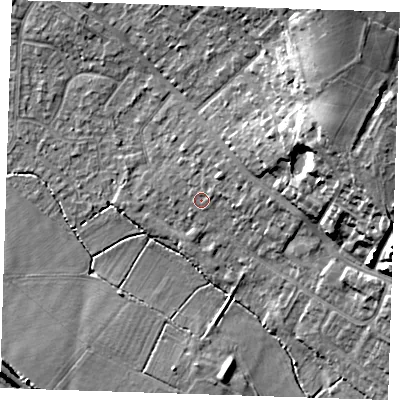 Shaded relief map of the ground around TN119BN, computed from Environment Agency LiDAR. The ground here sits at about 24 m above sea level and falls 19 m across the surrounding 800 m. Surface water reaching this point runs off ground lying to the north-east, 1.5 m higher.
