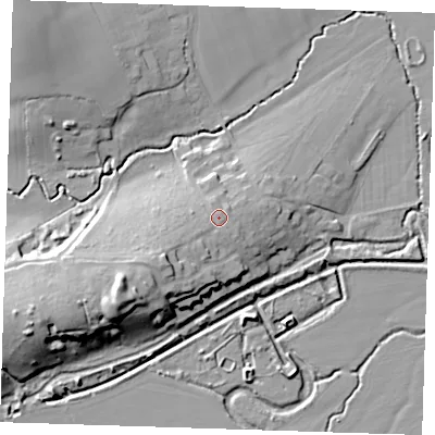 Shaded relief map of the ground around TN119FB, computed from Environment Agency LiDAR. The ground here sits at about 31 m above sea level and falls 19 m across the surrounding 800 m. Surface water reaching this point runs off ground lying to the south-west, 5.7 m higher.