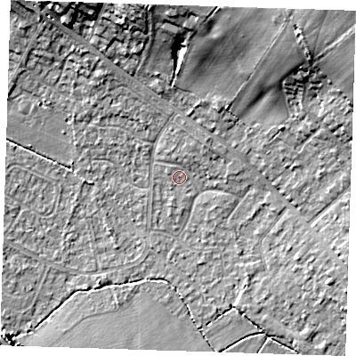 Shaded relief map of the ground around TN119HD, computed from Environment Agency LiDAR. The ground here sits at about 24 m above sea level and falls 23 m across the surrounding 800 m. Surface water reaching this point runs off ground lying to the north-west, 0.8 m higher.
