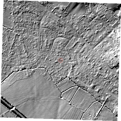 Shaded relief map of the ground around TN119HQ, computed from Environment Agency LiDAR. The ground here sits at about 23 m above sea level and falls 20 m across the surrounding 800 m. Surface water reaching this point runs off ground lying to the north-north-east, 11.4 m higher.
