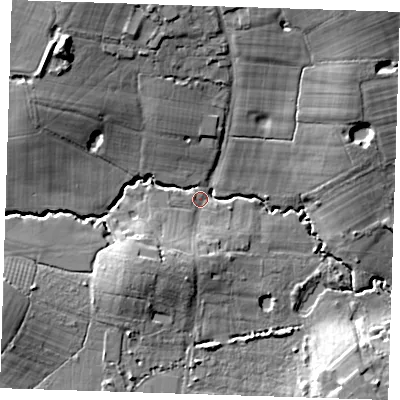 Shaded relief map of the ground around TN119LJ, computed from Environment Agency LiDAR. The ground here sits at about 40 m above sea level and falls 21 m across the surrounding 800 m. Surface water reaching this point runs off ground lying to the north-west, 18.3 m higher.