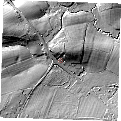 Shaded relief map of the ground around TN119NB, computed from Environment Agency LiDAR. The ground here sits at about 52 m above sea level and falls 23 m across the surrounding 800 m. Surface water reaching this point runs off ground lying to the north-west, 11.0 m higher.