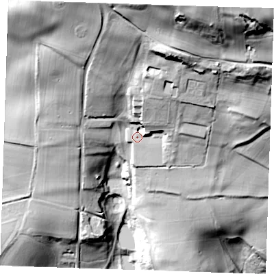 Shaded relief map of the ground around TN119PT, computed from Environment Agency LiDAR. The ground here sits at about 103 m above sea level and falls 74 m across the surrounding 800 m. Surface water reaching this point runs off ground lying to the north-north-east, 14.8 m higher.