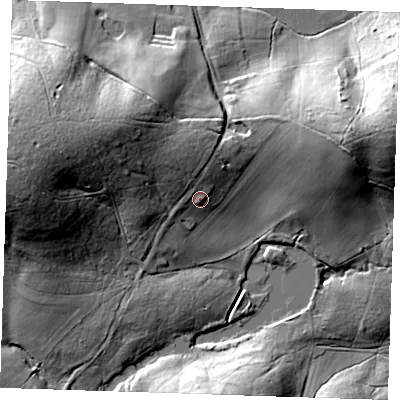 Shaded relief map of the ground around TN119QY, computed from Environment Agency LiDAR. The ground here sits at about 52 m above sea level and falls 33 m across the surrounding 800 m. Surface water reaching this point runs off ground lying to the north-north-west, 7.0 m higher.