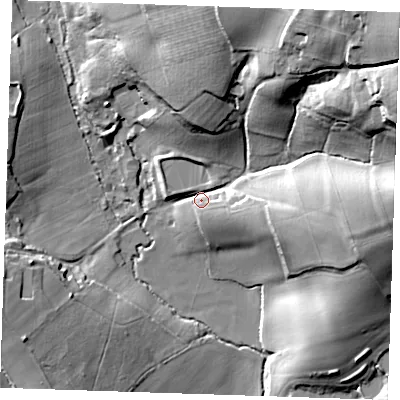Shaded relief map of the ground around TN119SJ, computed from Environment Agency LiDAR. The ground here sits at about 45 m above sea level and falls 51 m across the surrounding 800 m. Surface water reaching this point runs off ground lying to the north-east, 46.4 m higher.