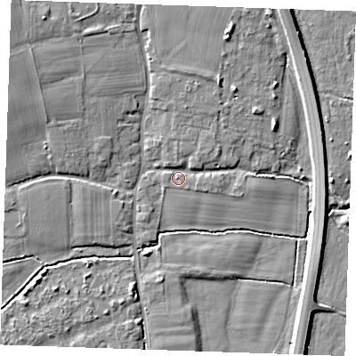 Shaded relief map of the ground around TN125HQ, computed from Environment Agency LiDAR. The ground here sits at about 13 m above sea level and falls 7 m across the surrounding 800 m. Surface water reaching this point runs off ground lying to the north-west, 5.2 m higher.
