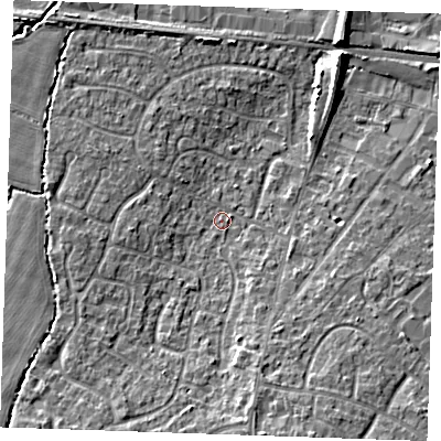 Shaded relief map of the ground around TN126AH, computed from Environment Agency LiDAR. The ground here sits at about 17 m above sea level and falls 9 m across the surrounding 800 m. Surface water reaching this point runs off ground lying to the south-south-west, 5.4 m higher.